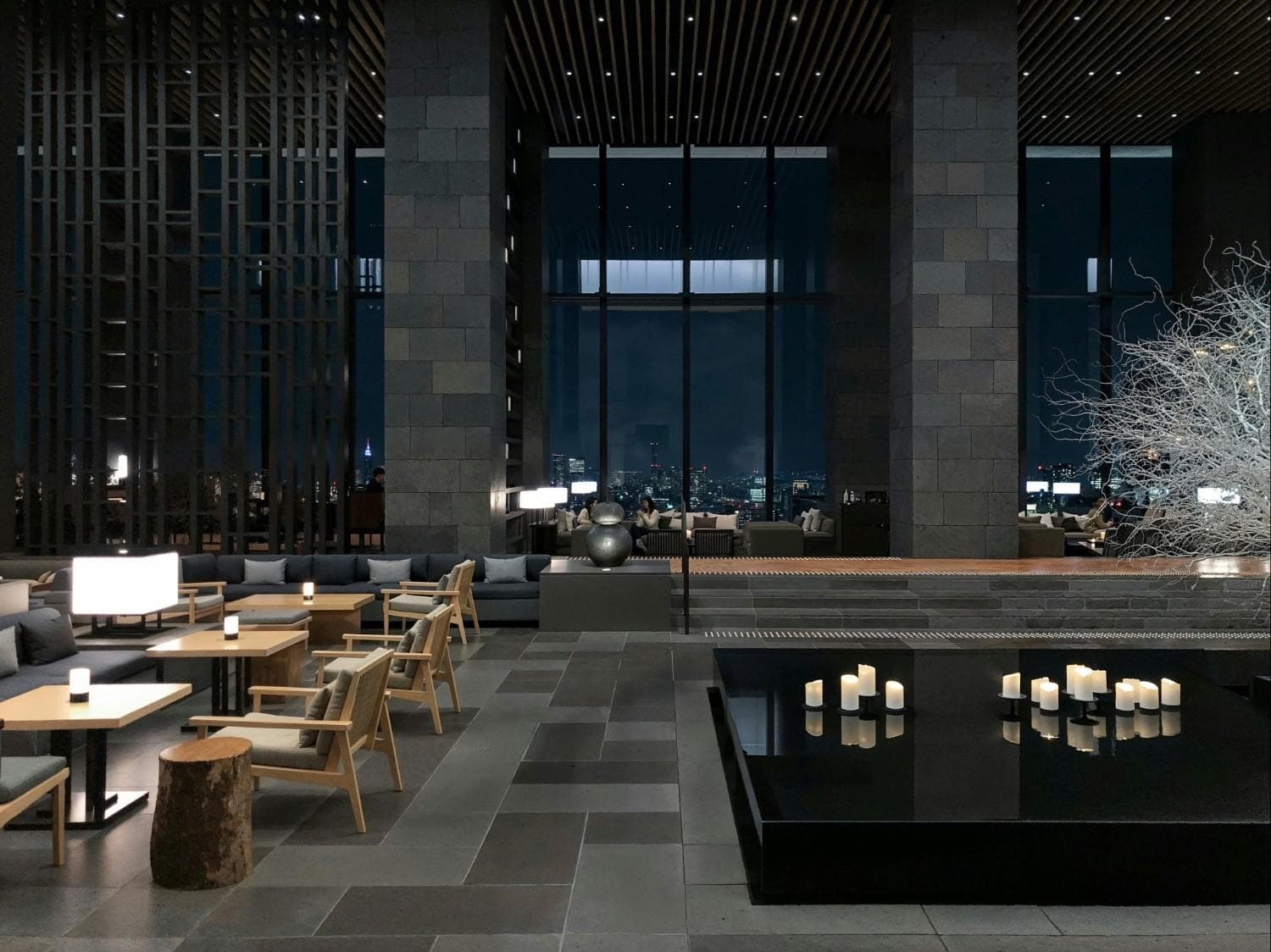 Elegant restaurant interior with ambient lighting
